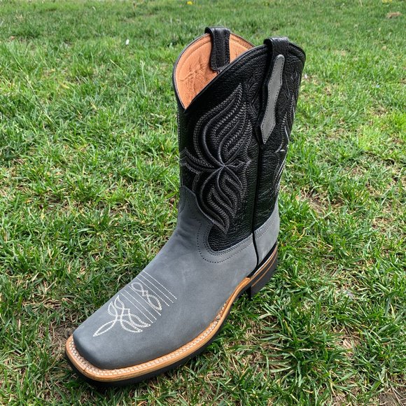 MEN'S RODEO COWBOY GRAY LEATHER SQUARE TOE BOOTS - Picture 6 of 7